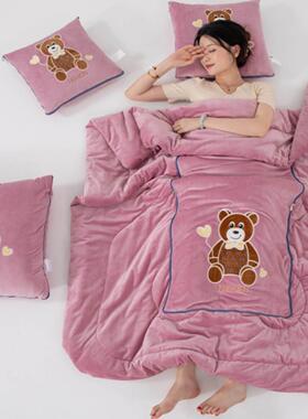 办A类斤婴儿绒抱枕被子两用加厚加大IDL午车载枕头公8午休二合一