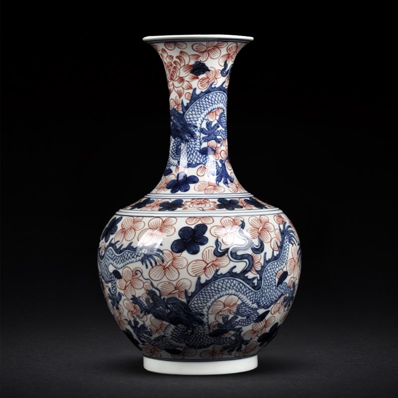 景德镇陶FKC瓷器花手绘瓶摆件中式客厅瓷仿收藏古青花插花酒柜装