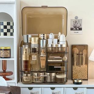 尘高级置化盒妆品收纳抽屉式化妆台压克力口红护肤CHO品物架防大