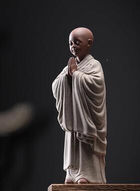 中式陶瓷小和尚件摆客厅书房茶室置小物架JZ-YHX00沙弥饰禅意装品