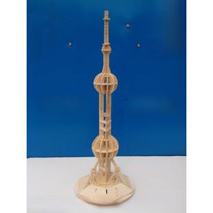 四联木制彷真模型 DIY立体拼图 成人儿童拼装著名建筑 东方明珠塔