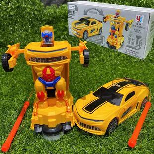 万圣节汽车灯笼男孩手提大黄蜂机器人变形汽车赛车灯音乐电动万向