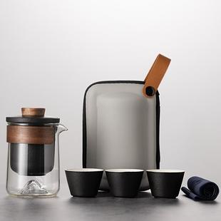 玻璃旅行茶具可携式 备功夫茶杯快客杯 套装 泡茶户外旅游露营喝茶装