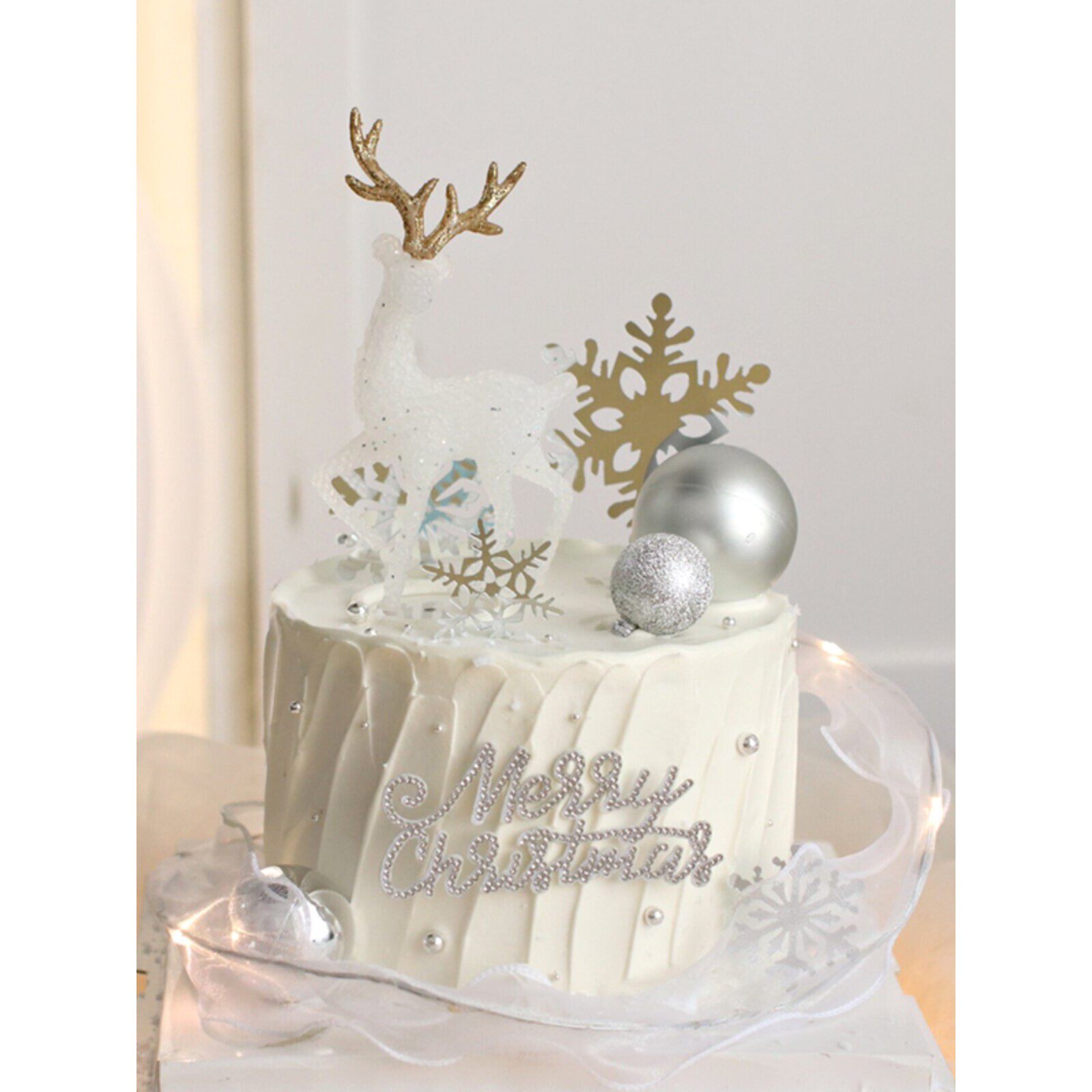 圣诞节蛋糕装饰烘焙闪亮水晶雪橇小鹿圣诞鹿雪花珍珠树铁艺蛋糕架