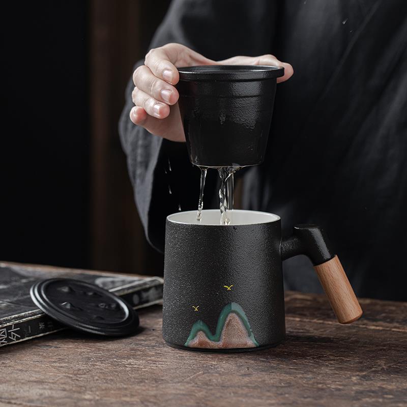 陶瓷泡茶杯茶水分离带过滤办公杯马克杯大容量家用带盖水杯子定制