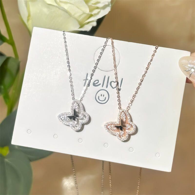 s925纯银项链女款双层蝴蝶吊坠锁骨链时尚百搭精致颈链送女友礼物