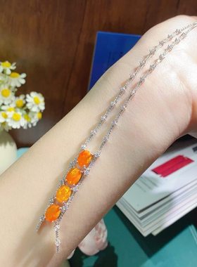 绚丽火欧泊项链冬日暖阳主石6*8mmS925银镶