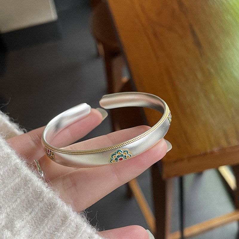 XBK国风开口描金99足银银手镯纯