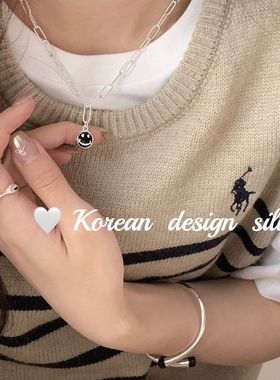 韩国ins风设计银饰品 S925纯银简约笑脸项链女叠戴秋冬气质高级感