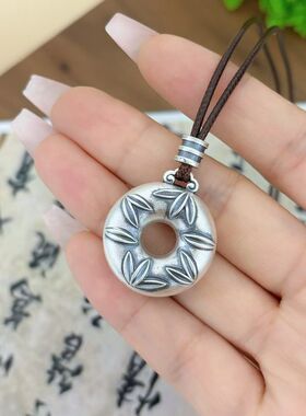s999纯银项链女竹子平安扣古法实心吊坠复古百搭高级感民族风项坠