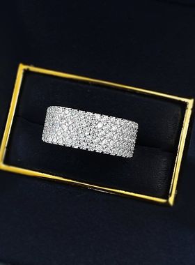鑫葆康S925银新款豪镶满钻白半钻排戒欧美风速卖通跨境款中性风