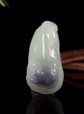 温润斋和田玉且末料俏烟紫色青蛙莲蓬呱呱来财男女款吊坠送