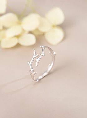 s925纯银鹿角戒指女个性冷淡设计