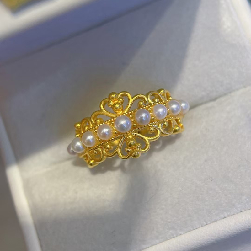 黄金戒指999足镶嵌5D无氰