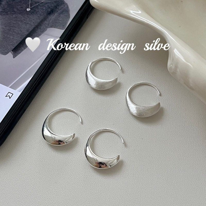 日系韩版2024秋季设计饰品S925纯银C型弯月耳环简约高级感ins风女