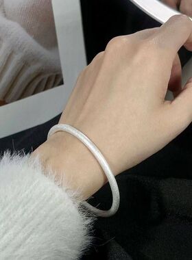 9999纯银手镯女款古法满天星实心闭口手环简约个性时尚年轻款手饰