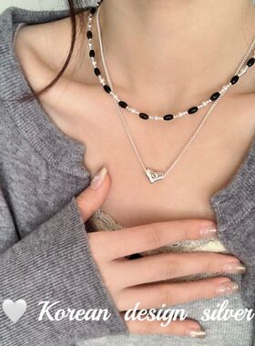 2025新款小众设计饰品 S925纯银黑玛瑙橄榄光珠项链ins女款叠戴