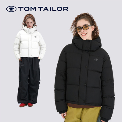 【鸭绒】TOM TAILOR新款羽绒服女款黑色加厚保暖立领面包服