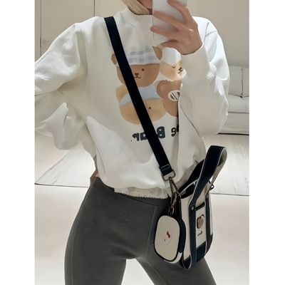 可爱奶油风~小熊头短款女卫衣冬