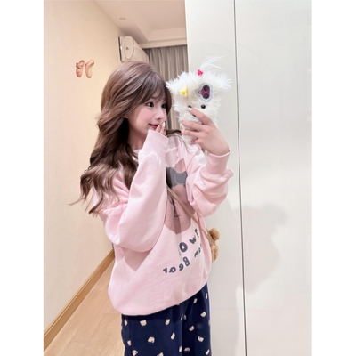 韩系~奶熊大头贴宽松加绒女卫衣
