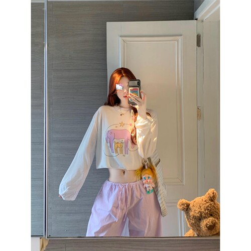 软萌少女心~印花罩衫长袖女T恤