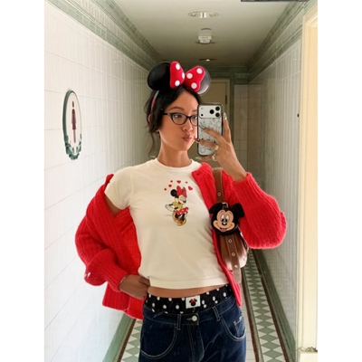 美式甜心米妮印花短袖女T恤上衣