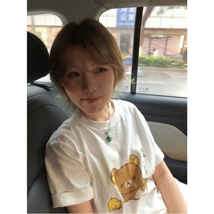 顽季 T恤萌宅系女上衣夏纯棉 果 轻松熊印花宽松休闲可爱减龄短袖