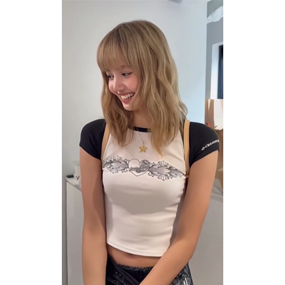 韩系Lisa款~插肩短款短袖T恤女