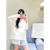 果 初秋舒适风 基础色纯色打底衫 顽季 宽松圆领纯棉慵懒长袖 女T恤