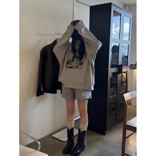 顽季果 韩里韩气穿搭慵懒风卡通印花卫衣宽松圆领百搭女外套上衣