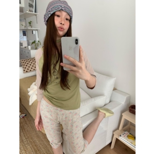 可甜可盐超韩系~ins风撞色波点音符印花插肩七分袖T恤女上衣夏季