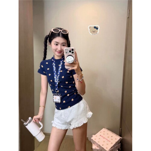 韩系可爱小奶熊满印短袖T恤女