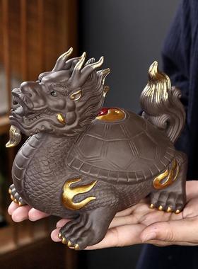 招财龙龟摆件玄关客厅办公室家居装饰茶室茶桌面摆设紫砂茶宠可养