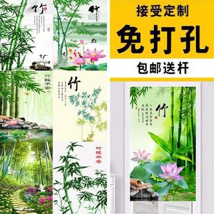 饰半帘卧室布帘 中国风竹子布艺门帘竹报平安家用帘子厨房隔断帘装
