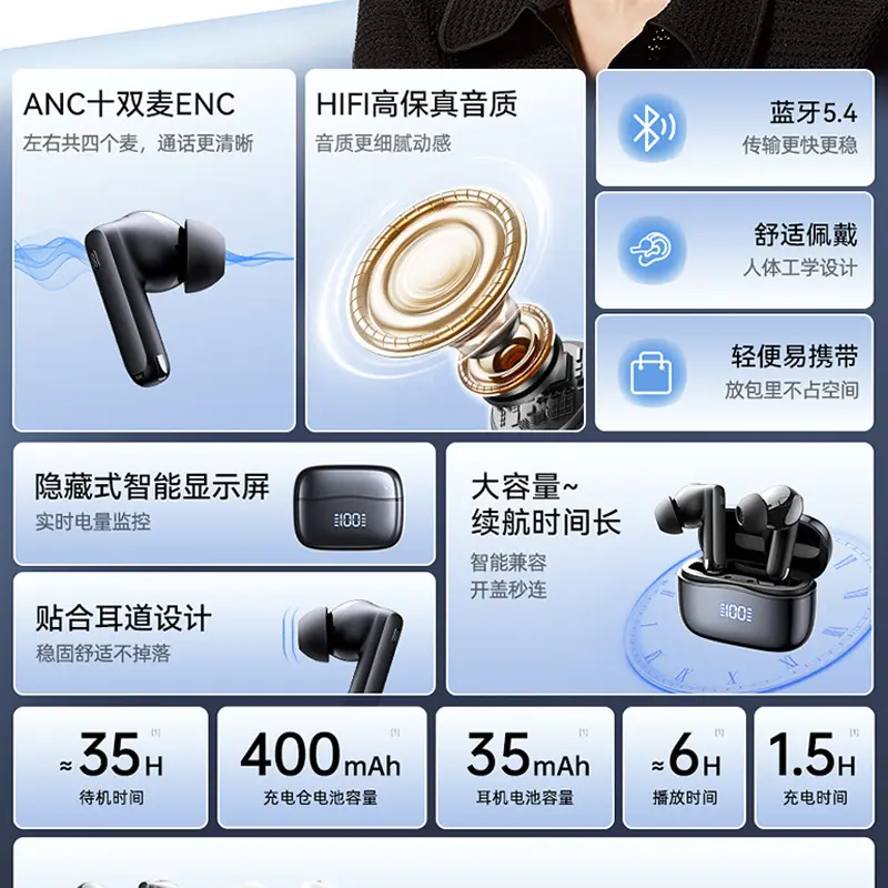 电量数显降噪耳机 手机音乐耳塞线耳机礼品蓝牙耳机10米支持音乐