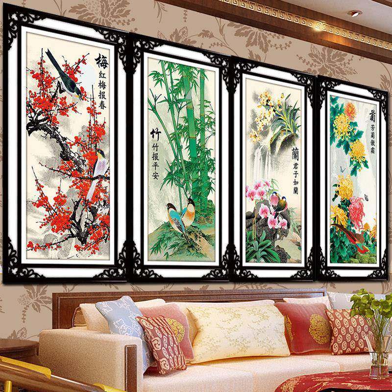 5d梅兰竹菊钻石画满钻四君子沾粘贴点钻十字绣2025新款客厅砖石秀,居家布艺,钻石绣,淘宝优惠券,粉丝福利购,淘宝优惠卷