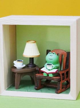 zakka 日式休闲 咖啡青蛙摇摇椅看书猫咪治愈解压小摆件收纳层架