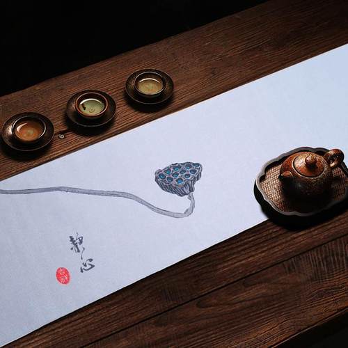 简约风茶席中式禅意桌旗轻奢高端餐桌布茶桌茶桌布艺长条茶旗防水