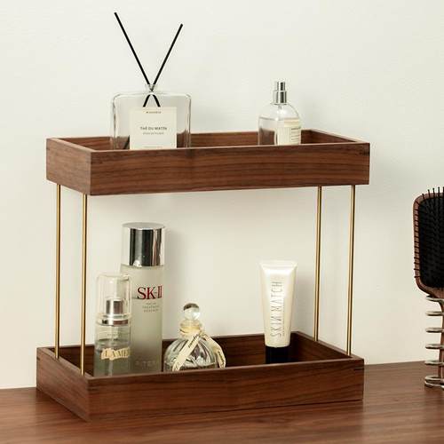 化妆品收纳架高级感护肤品收纳盒桌面梳妆台置物架实木双层杂物框