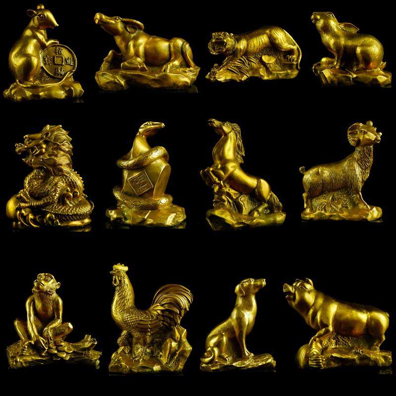 风水全套纯铜十二生肖家居摆饰属鼠牛虎属兔龙蛇马羊猴鸡狗猪金属