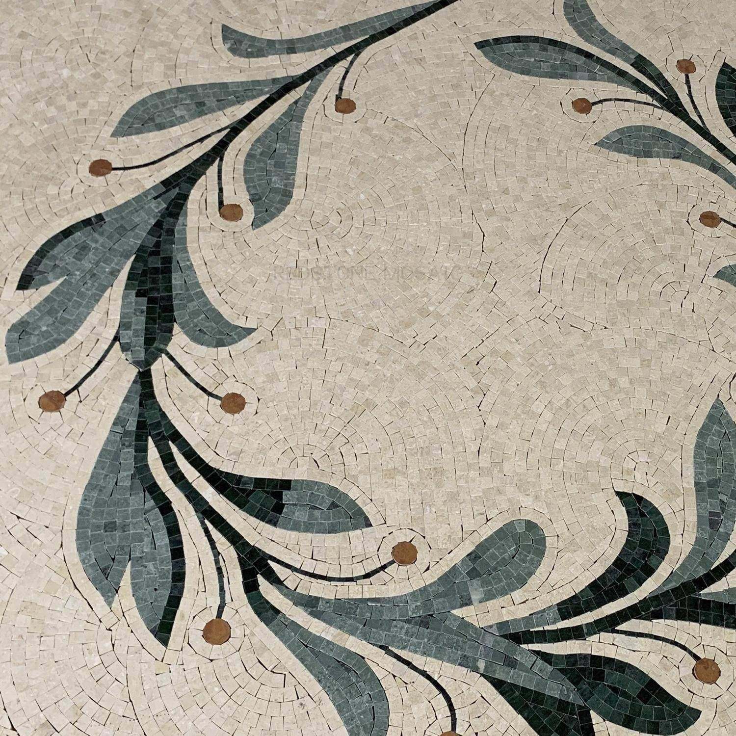 定制天然大理石材马赛克拼图剪画 花园玄关背景墙地砖 扇形橄榄枝
