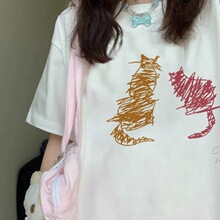 娇笨兔娇笨兔纯棉白色短袖t恤女大童2025新款夏季学生小众ins上衣