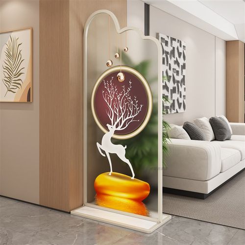 免打孔可移动玄关屏风奶油风入户正对门艺术玻璃隔断客厅进门遮挡