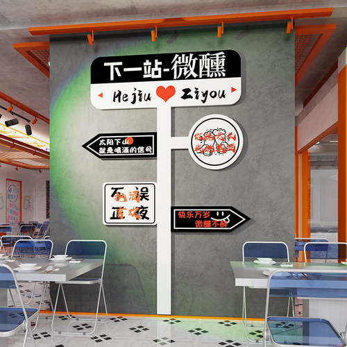 网红路牌清吧酒吧氛围装饰场景z布置夜宵烧烤餐饮馆墙面啤酒屋背