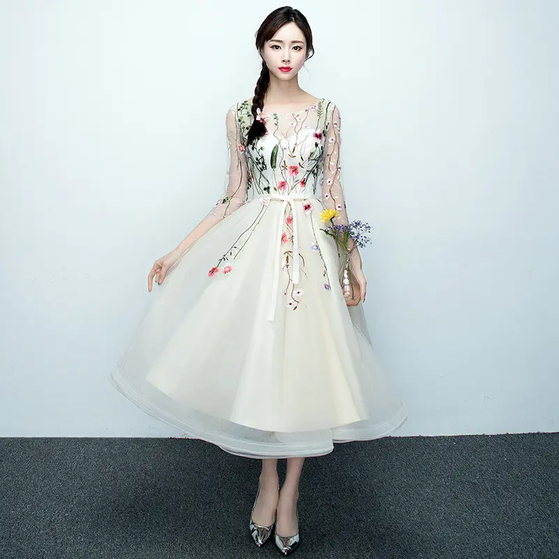 伴娘服2025新款中长款韩版端庄宴会名媛派对礼服显瘦连衣裙女婚纱