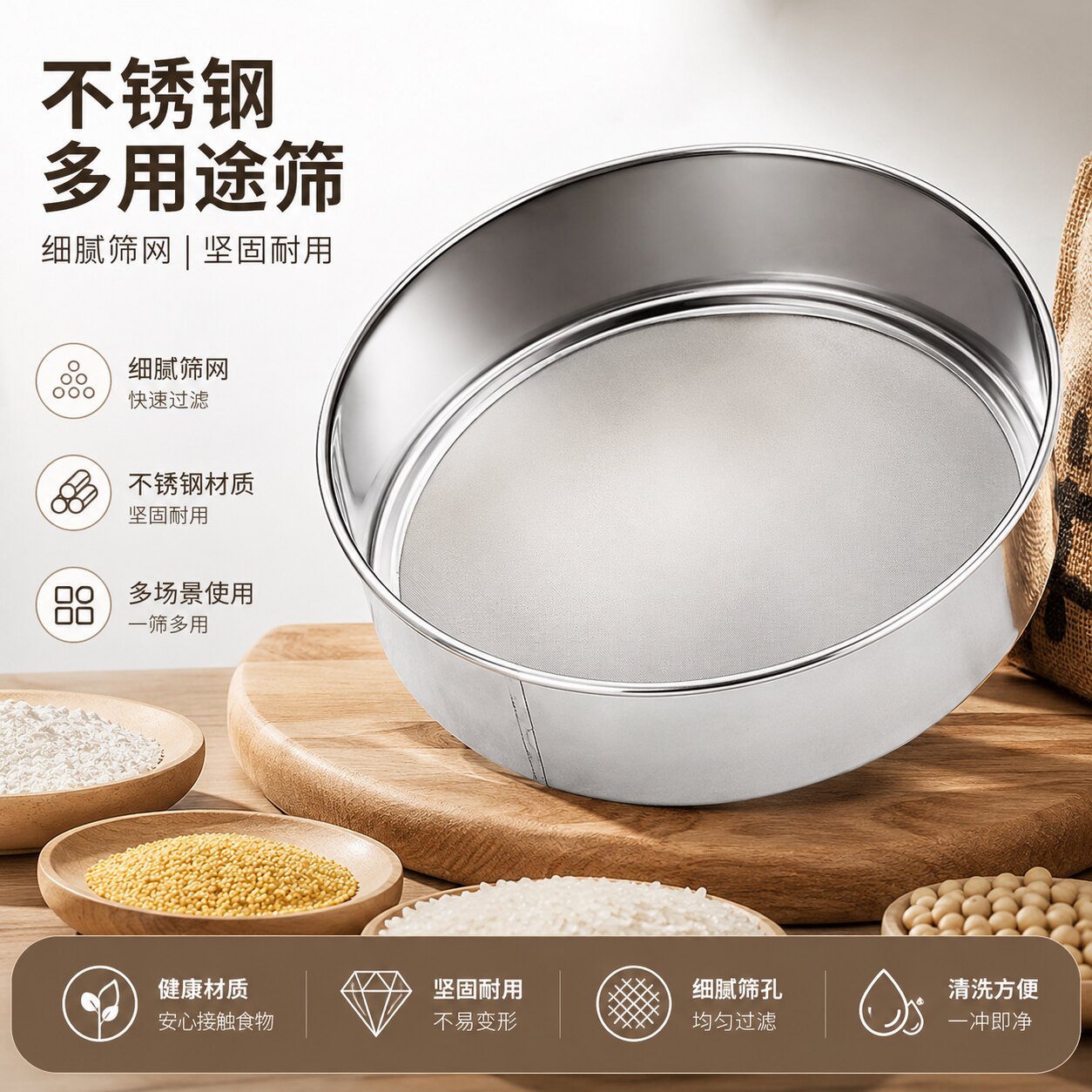 筛子筛网大米筛松糕筛过滤筛荞麦皮筛子芝麻筛家用超细烘焙面粉筛
