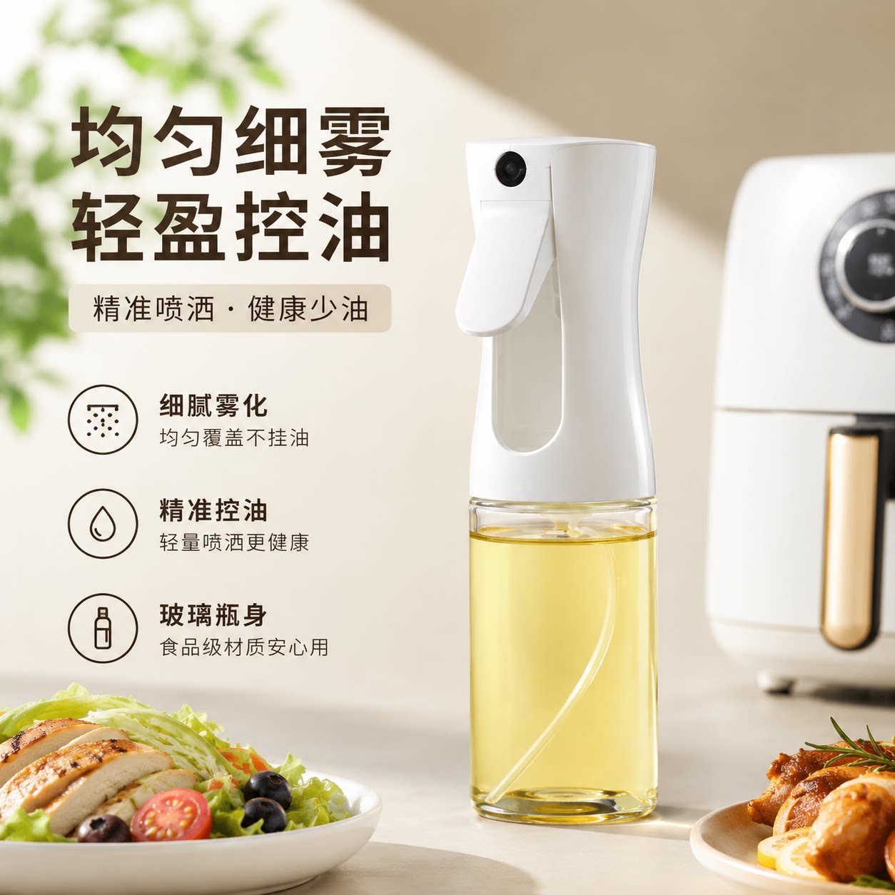 古奈仕纯色玻璃北欧喷油瓶厨房