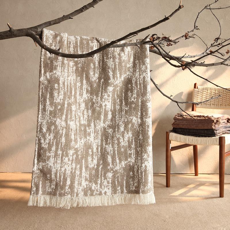 卡其色侘寂风高级感搭毯床尾巾酒店民宿样板房间软装装饰毯可定制