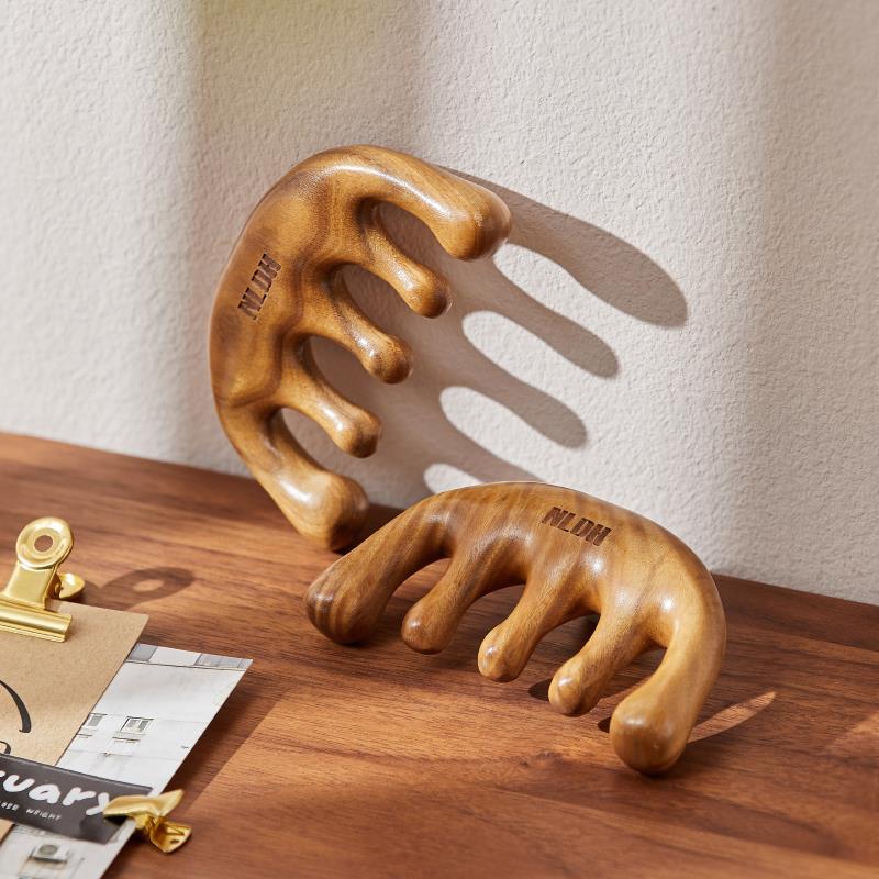 那澜多好整木梳子绿檀木头部经络按摩梳刮痧梳家用宽齿头疗大齿梳