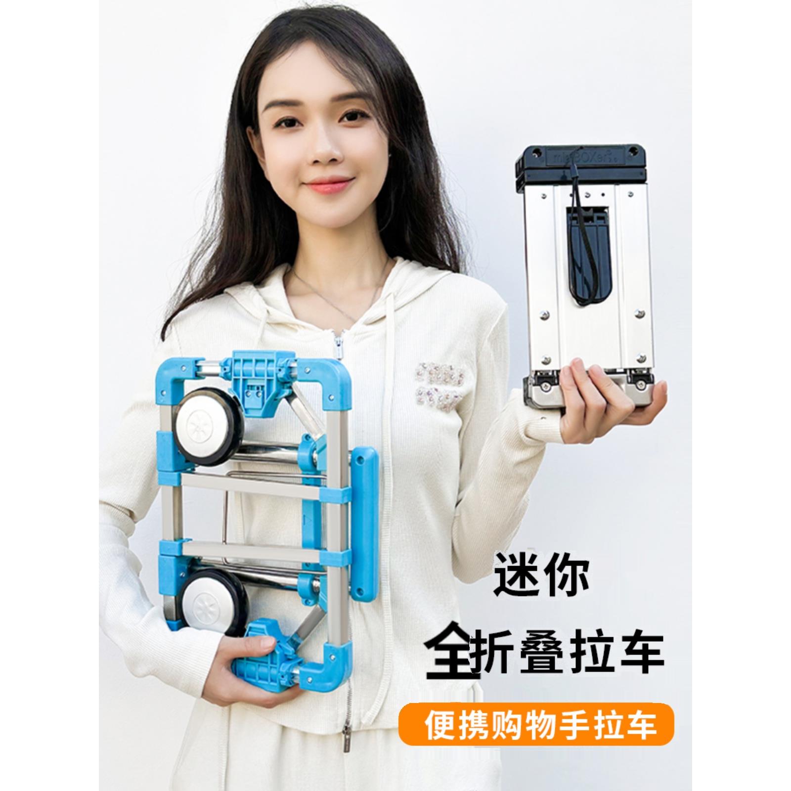 迷你不锈钢便携购物车可折叠拉杆车小拉车拖车行李拉货家用买菜车